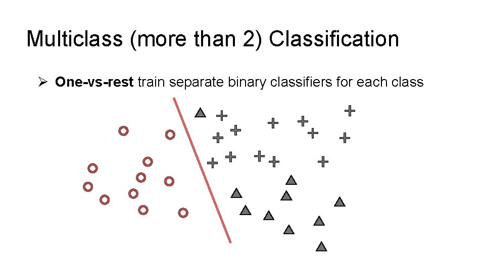 Multiclass (more than 2) Classification Ø One-vs-rest train separate binary classifiers for each class