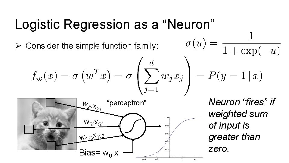 Logistic Regression as a “Neuron” Ø Consider the simple function family: w 2 x