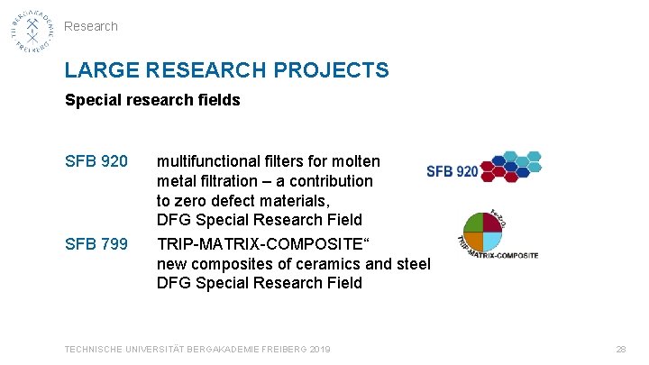 Research LARGE RESEARCH PROJECTS Special research fields SFB 920 SFB 799 multifunctional filters for
