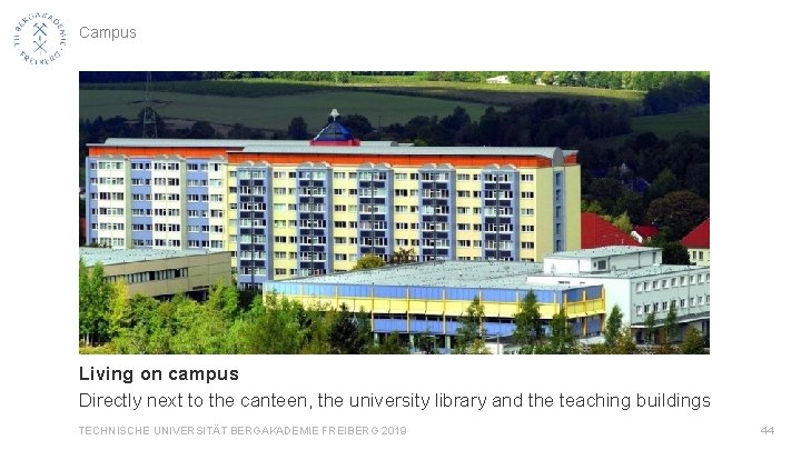 Campus Living on campus Directly next to the canteen, the university library and the