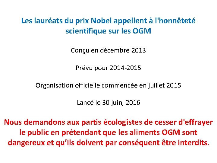 Les lauréats du prix Nobel appellent à l'honnêteté scientifique sur les OGM Conçu en