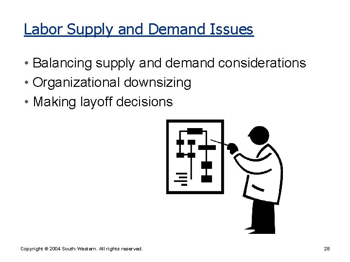 Labor Supply and Demand Issues • Balancing supply and demand considerations • Organizational downsizing