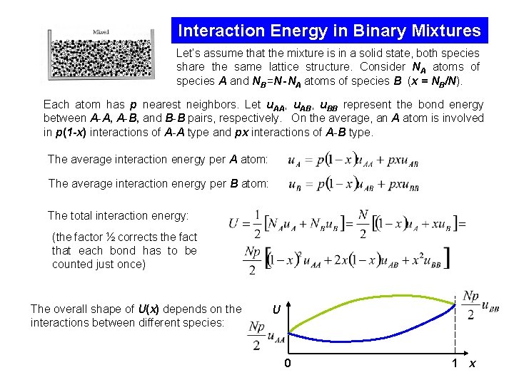 Interaction Energy in Binary Mixtures Let’s assume that the mixture is in a solid