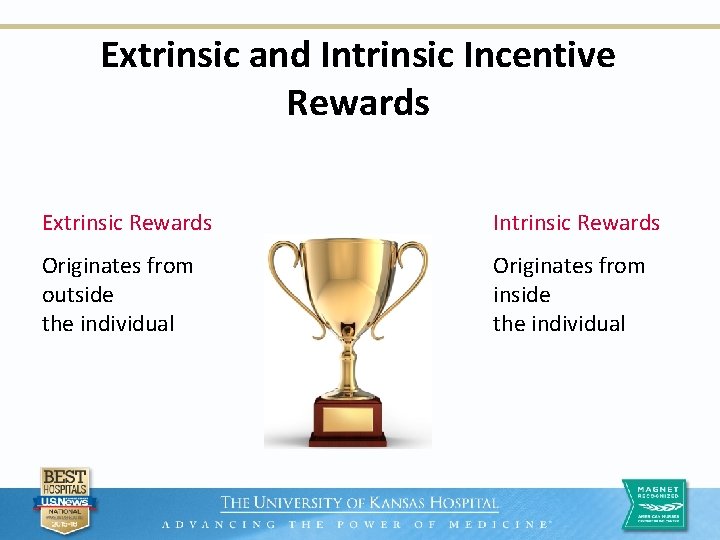 Extrinsic and Intrinsic Incentive Rewards Extrinsic Rewards Intrinsic Rewards Originates from outside the individual