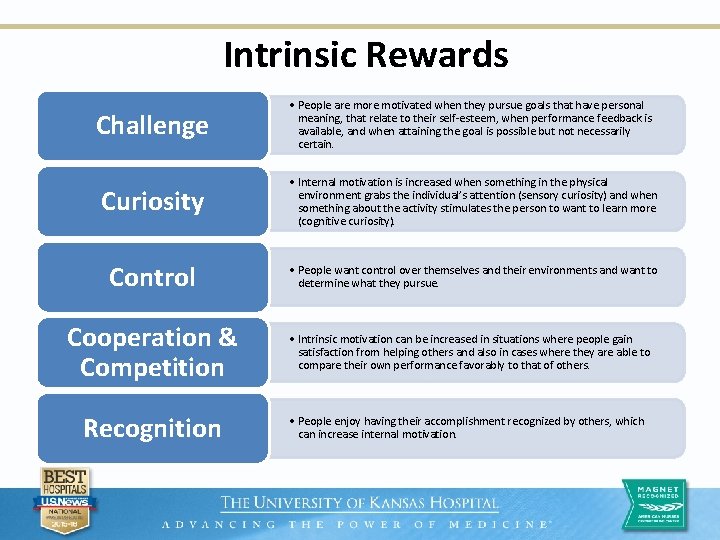 Intrinsic Rewards Challenge • People are motivated when they pursue goals that have personal