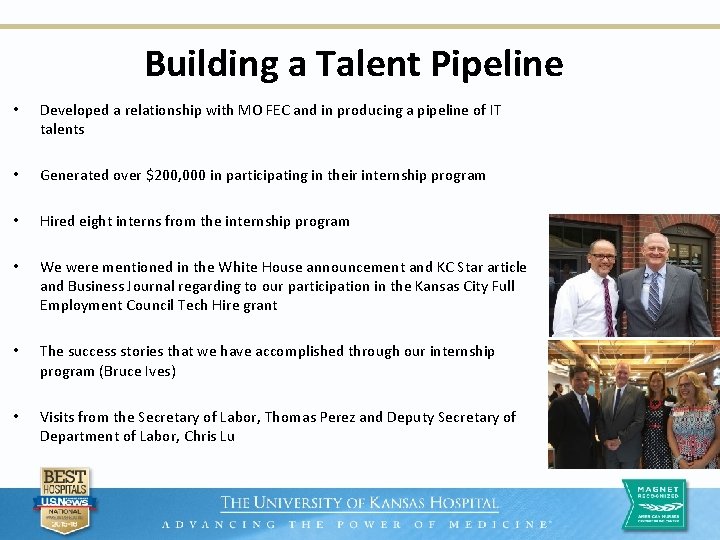 Building a Talent Pipeline • Developed a relationship with MO FEC and in producing