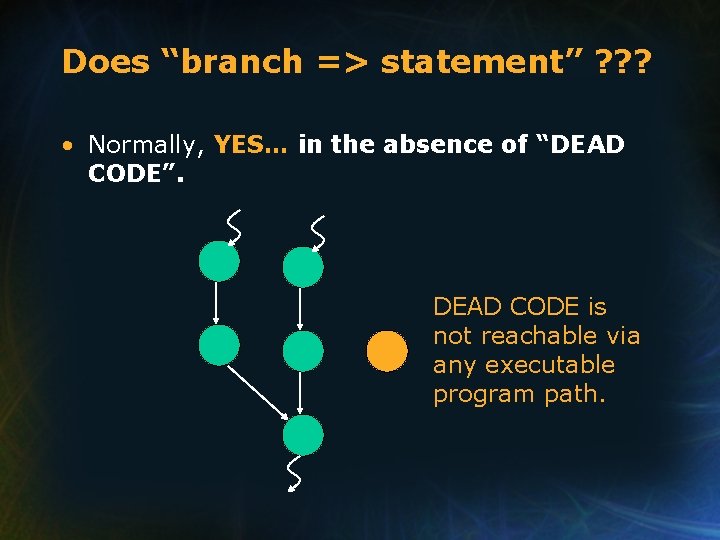 Does “branch => statement” ? ? ? • Normally, YES… in the absence of