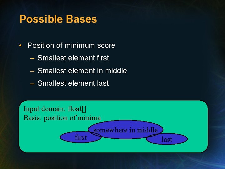 Possible Bases • Position of minimum score – Smallest element first – Smallest element