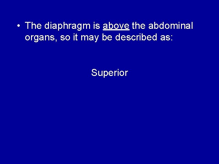  • The diaphragm is above the abdominal organs, so it may be described