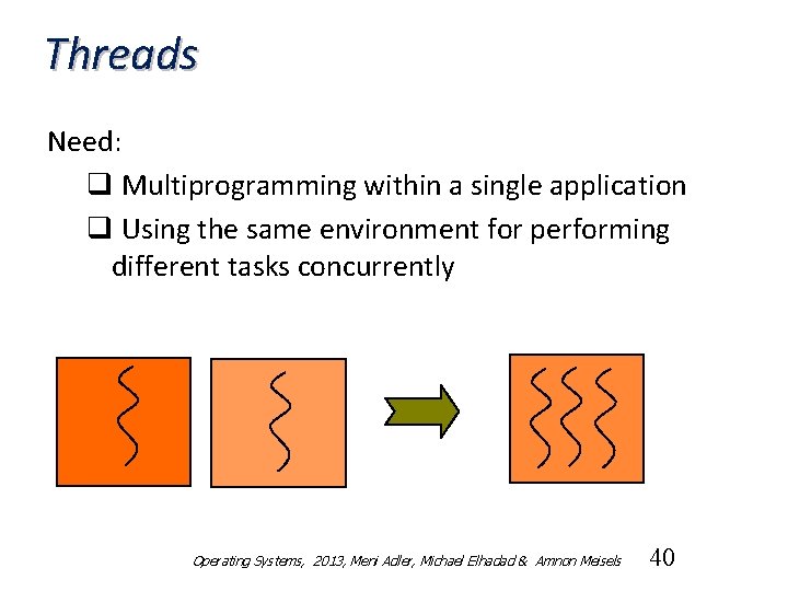 Threads Need: q Multiprogramming within a single application q Using the same environment for