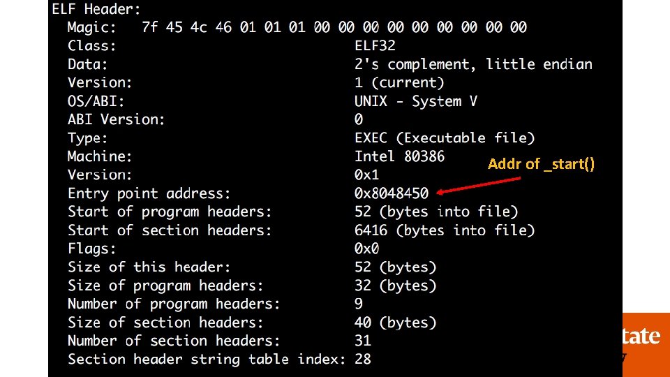 4. Call _start • readelf -a … Addr of _start() 