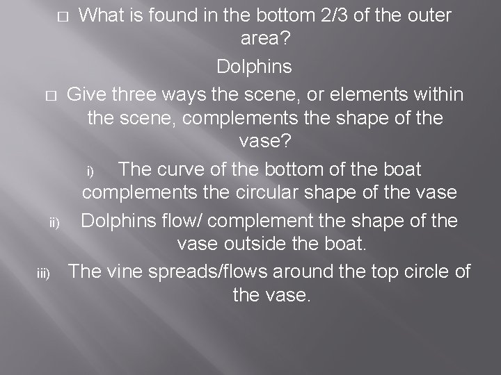 What is found in the bottom 2/3 of the outer area? Dolphins Give three