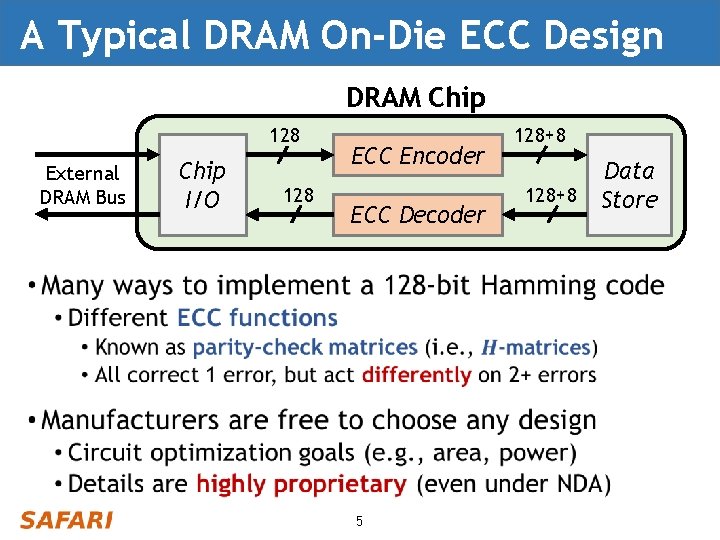 A Typical DRAM On-Die ECC Design DRAM Chip 128 External DRAM Bus Chip I/O