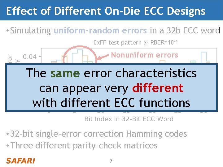 Effect of Different On-Die ECC Designs • Simulating uniform-random errors in a 32 b