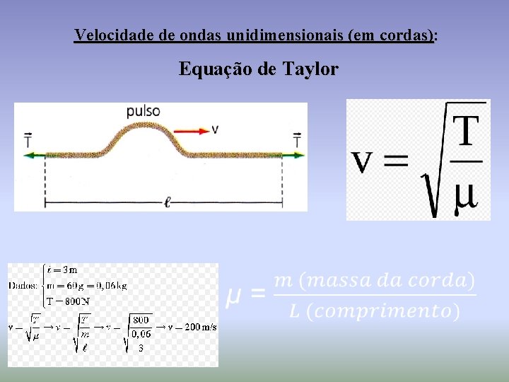 Velocidade de ondas unidimensionais (em cordas): Equação de Taylor 
