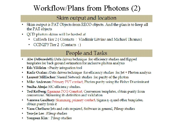 Workflow/Plans from Photons (2) 