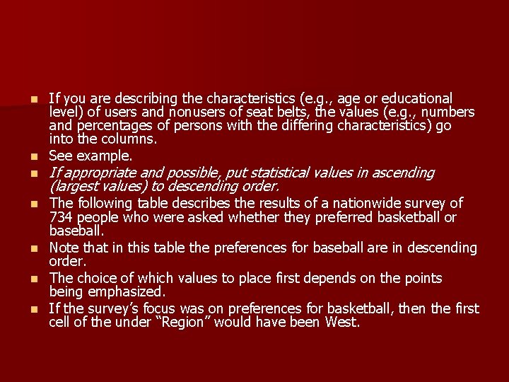 If you are describing the characteristics (e. g. , age or educational level) of