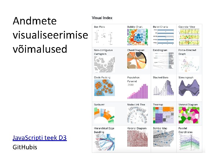 Andmete visualiseerimise võimalused Java. Scripti teek D 3 Git. Hubis Andmete visualiseerimise võimalused Java. Scripti teek D 3 Git. Hubis