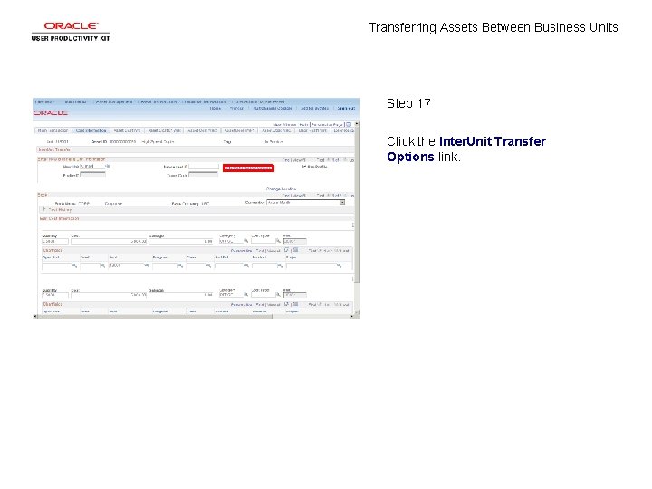 Transferring Assets Between Business Units Step 17 Click the Inter. Unit Transfer Options link.