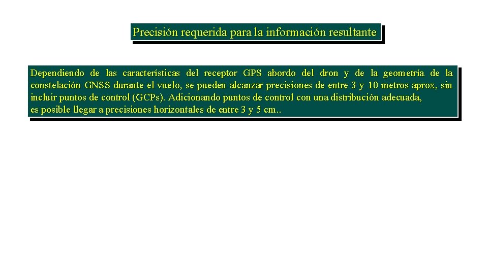 Precisión requerida para la información resultante Dependiendo de las características del receptor GPS abordo