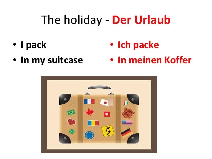 The holiday - Der Urlaub • I pack • In my suitcase • Ich