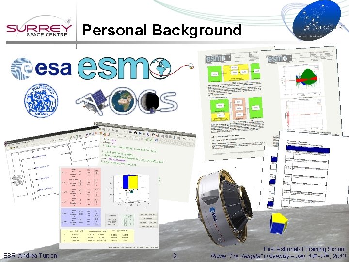 Personal Background ESR: Andrea Turconi 3 First Astronet-II Training School Rome “Tor Vergata” University