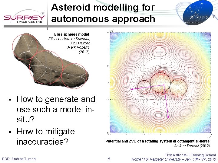 Asteroid modelling for autonomous approach Eros spheres model Elisabet Herrera Sucarrat, Phil Palmer, Mark