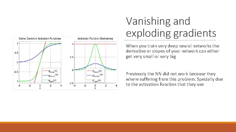 Vanishing and exploding gradients When you train very deep neural networks the derivative or