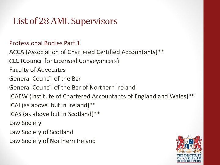 List of 28 AML Supervisors Professional Bodies Part 1 ACCA (Association of Chartered Certified