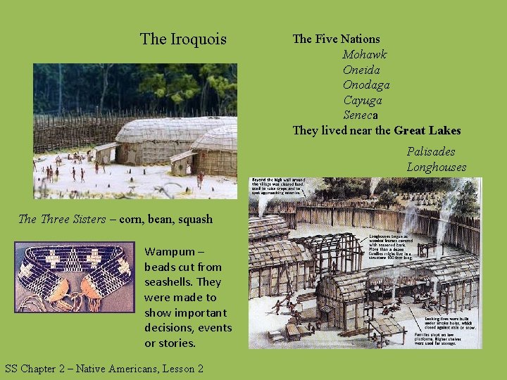 The Iroquois The Five Nations Mohawk Oneida Onodaga Cayuga Seneca They lived near the