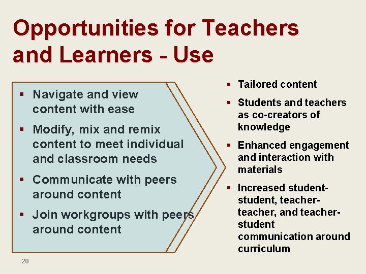 Opportunities for Teachers and Learners - Use § Navigate and view content with ease