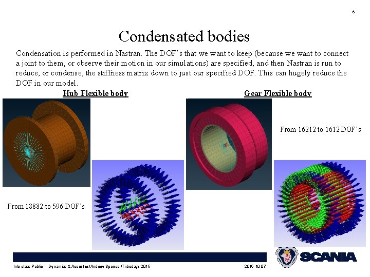 6 Condensated bodies Condensation is performed in Nastran. The DOF’s that we want to