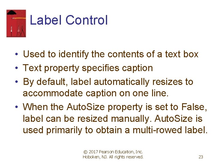Label Control • Used to identify the contents of a text box • Text Label Control • Used to identify the contents of a text box • Text