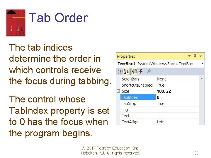 Tab Order The tab indices determine the order in which controls receive the focus Tab Order The tab indices determine the order in which controls receive the focus