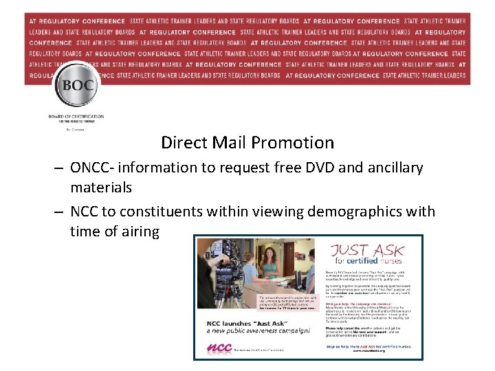 Direct Mail Promotion – ONCC- information to request free DVD and ancillary materials –