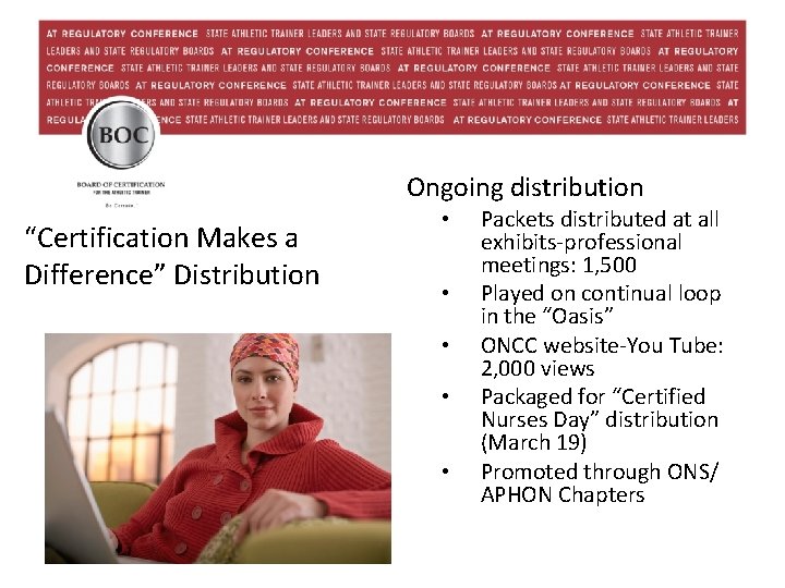 Ongoing distribution “Certification Makes a Difference” Distribution • • • Packets distributed at all