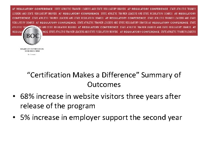 “Certification Makes a Difference” Summary of Outcomes • 68% increase in website visitors three