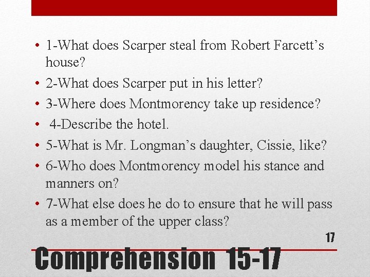  • 1 -What does Scarper steal from Robert Farcett’s house? • 2 -What