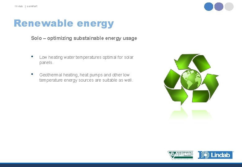 lindab | comfort Renewable energy Solo – optimizing substainable energy usage • Low heating