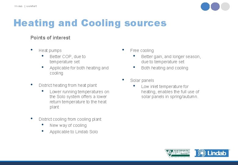 lindab | comfort Heating and Cooling sources Points of interest • Heat pumps •