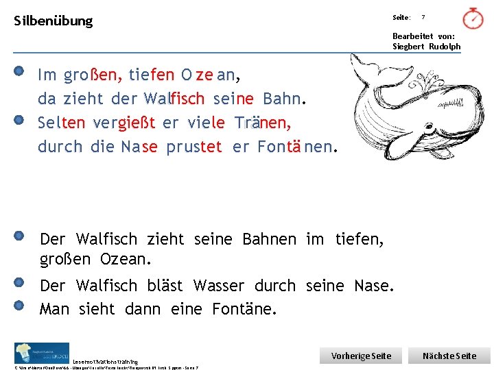 Übungsart: Silbenübung Seite: 7 Bearbeitet von: Siegbert Rudolph Im großen, tiefen O ze an,