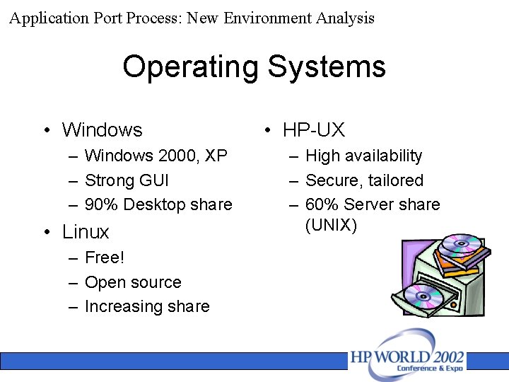 Application Port Process: New Environment Analysis Operating Systems • Windows – Windows 2000, XP