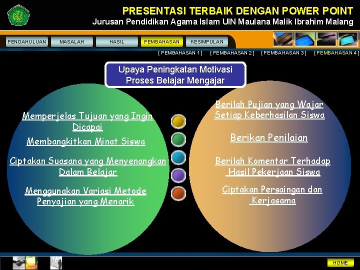 PRESENTASI TERBAIK DENGAN POWER POINT Jurusan Pendidikan Agama Islam UIN Maulana Malik Ibrahim Malang