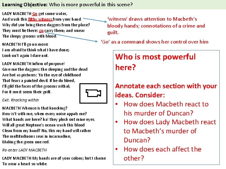Learning Objective: Who is more powerful in this scene? LADY MACBETH Go get some
