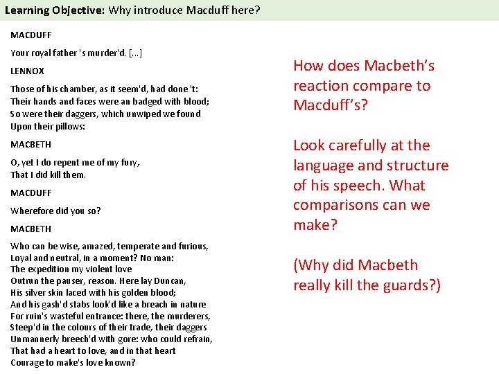 Learning Objective: Why introduce Macduff here? MACDUFF Your royal father 's murder'd. [. .