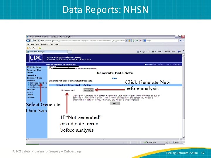 Data Reports: NHSN AHRQ Safety Program for Surgery – Onboarding Turning Data into Action