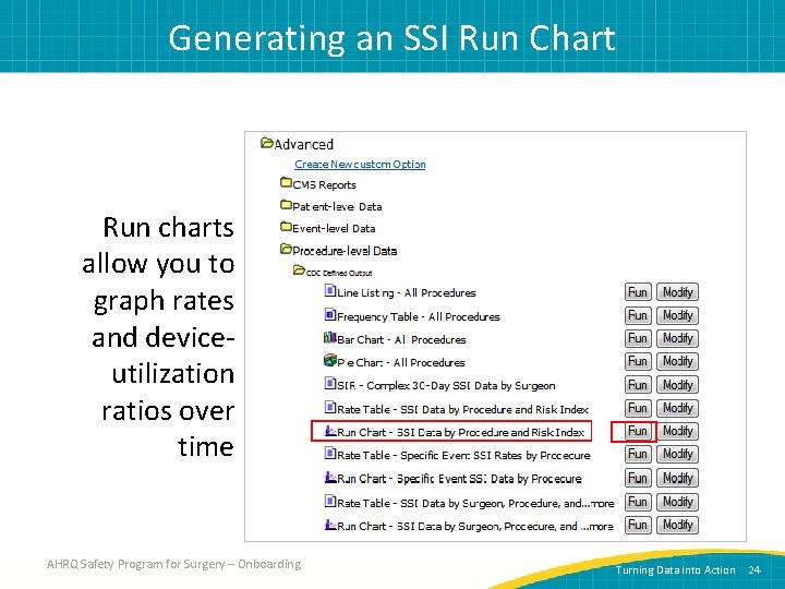 Generating an SSI Run Chart Run charts allow you to graph rates and deviceutilization