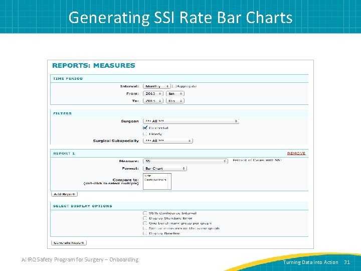 Generating SSI Rate Bar Charts 31 AHRQ Safety Program for Surgery – Onboarding Turning