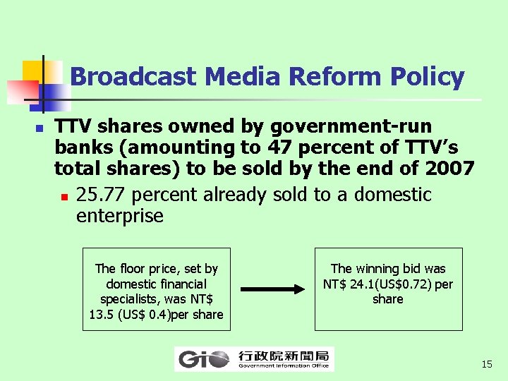 Broadcast Media Reform Policy n TTV shares owned by government-run banks (amounting to 47