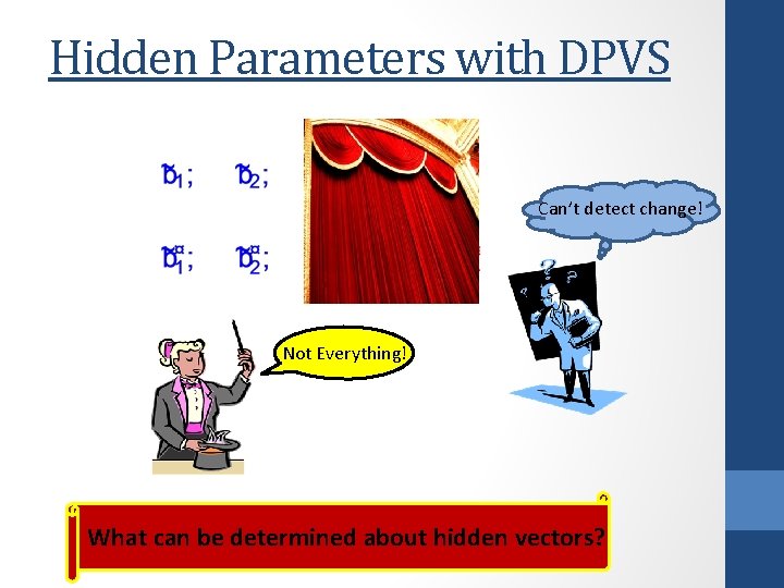 Hidden Parameters with DPVS Can’t detect change! Not Everything! What can be determined about